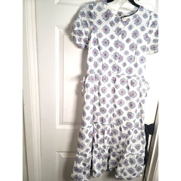 Loft Floral Button-Down Midi Sunday Dress With Puff Sleeves & Tie Detail SZ 0p - Picture 1 of 10